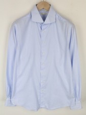 SUITSUPPLY Men's Blue Striped Twill Shirt 41/16 Extra Slim Pure Cotton Classic 