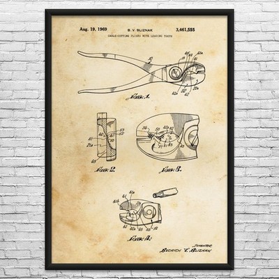 Cable Cutting Pliers Patent Wall Art: Journeyman Gift, Telecom Art, Patent Print