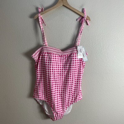 NEW Draper James Lands End Womens Plus 22W Pink White Gingham One Piece Swimsuit