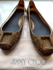 Jimmy Choo Flat Pumps Glitter Rubber Gold Women's Size EU38/US8