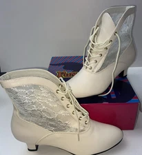 Funtasma DAME-05 Heels Vintage Victorian Ankle Boot Womens Sz 9 M Ivory Cream