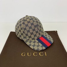 Gucci GG Monogram Center Web Canvas Baseball Cap Head Hat Gray Size M