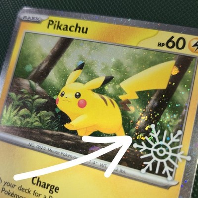 FART WHOLE SWIRL    HOLO BLEED Pikachu 025/165 Snowflake Stamp Pokemon Card