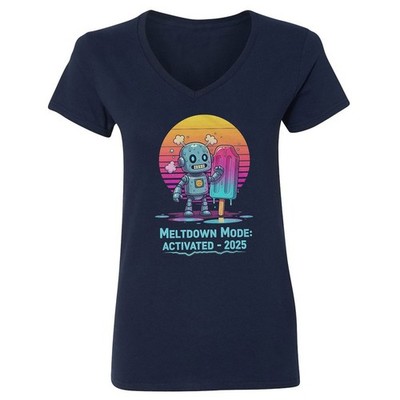 Overheated Robot Humor - Funny 2025 Summer Heatwave Ladies' V-Neck Tshirt