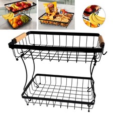 2 Tier Fruit Basket with 2 Banana Hangers for Home Kitchen Counter Organizer