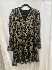 By Anthropologie Gold Metallic Floral Jacquard Ruffle Mini Dress