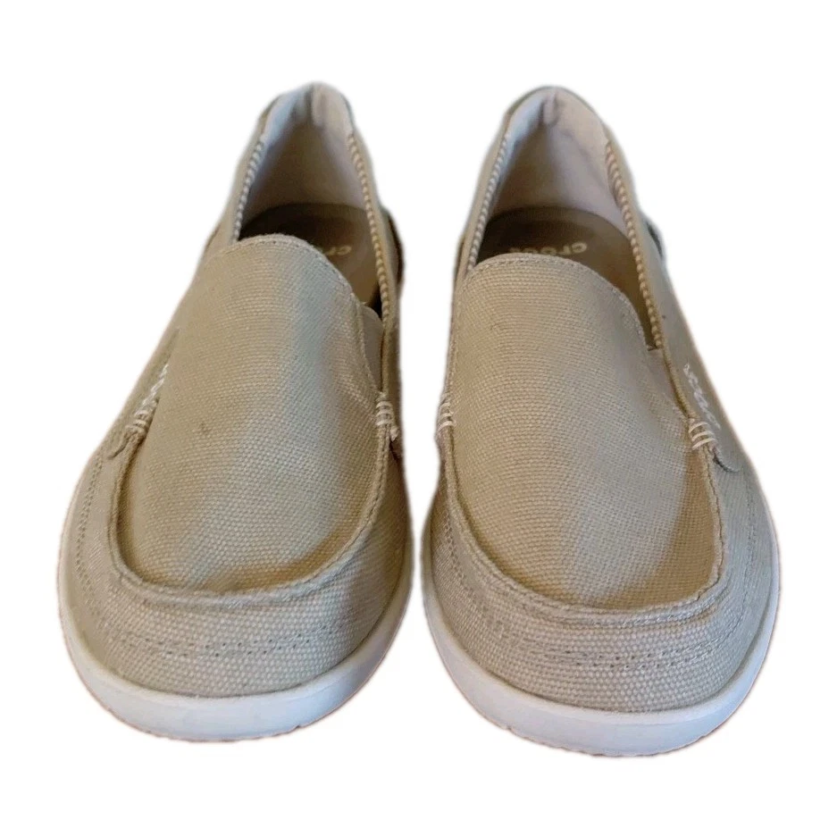 Crocs Women's Size 9 Walu Canvas Slip-On Loafers Boat Shoes Flats Khaki Color - Image 3 of 4