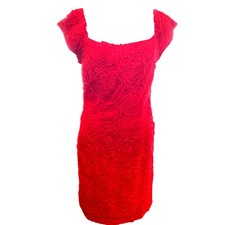 Adrianna Papell Red Rosette Cocktail Sheath Size 10