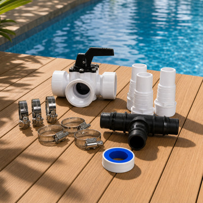 Pool Bypass Set 3-Wege Ventil Schlauch 32/38mm Wärmepumpe Solarheizung T-Stück