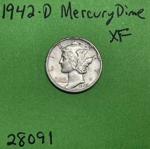 1942-D Mercury Dime 10c Xf Extra Fine 90% Silver See Pictures