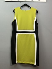Calvin Klein Dress Womens 18W Green Colorblock Sleeveless Sheath Black White