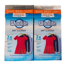 2 BOXES Woolite At Home Dry Cleaner 6 Count Cloths 3 Stain Wipes EACH NEW