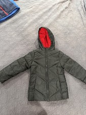Swiss Tech Boys Hooded Puffer Jacket Black Red Fleece Lined XS 4-5 Winter