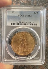 1922 $20 Saint Gaudens PCGS MS62 Gold Double Eagle Coin