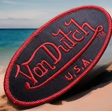 🔥VINTAGE STYLE VON DUTCH U.S.A. EMBROIDERED IRON-ON PATCH ~ RARE RED & BLACK!