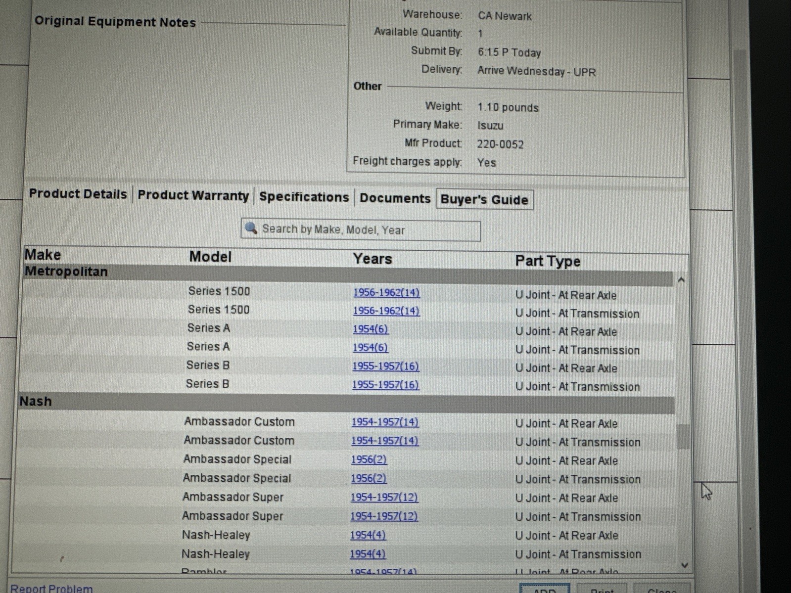 Volvo 1217606/GMB 672037 U-joint for Many Different Brands Inc 100,200,1800, 700
