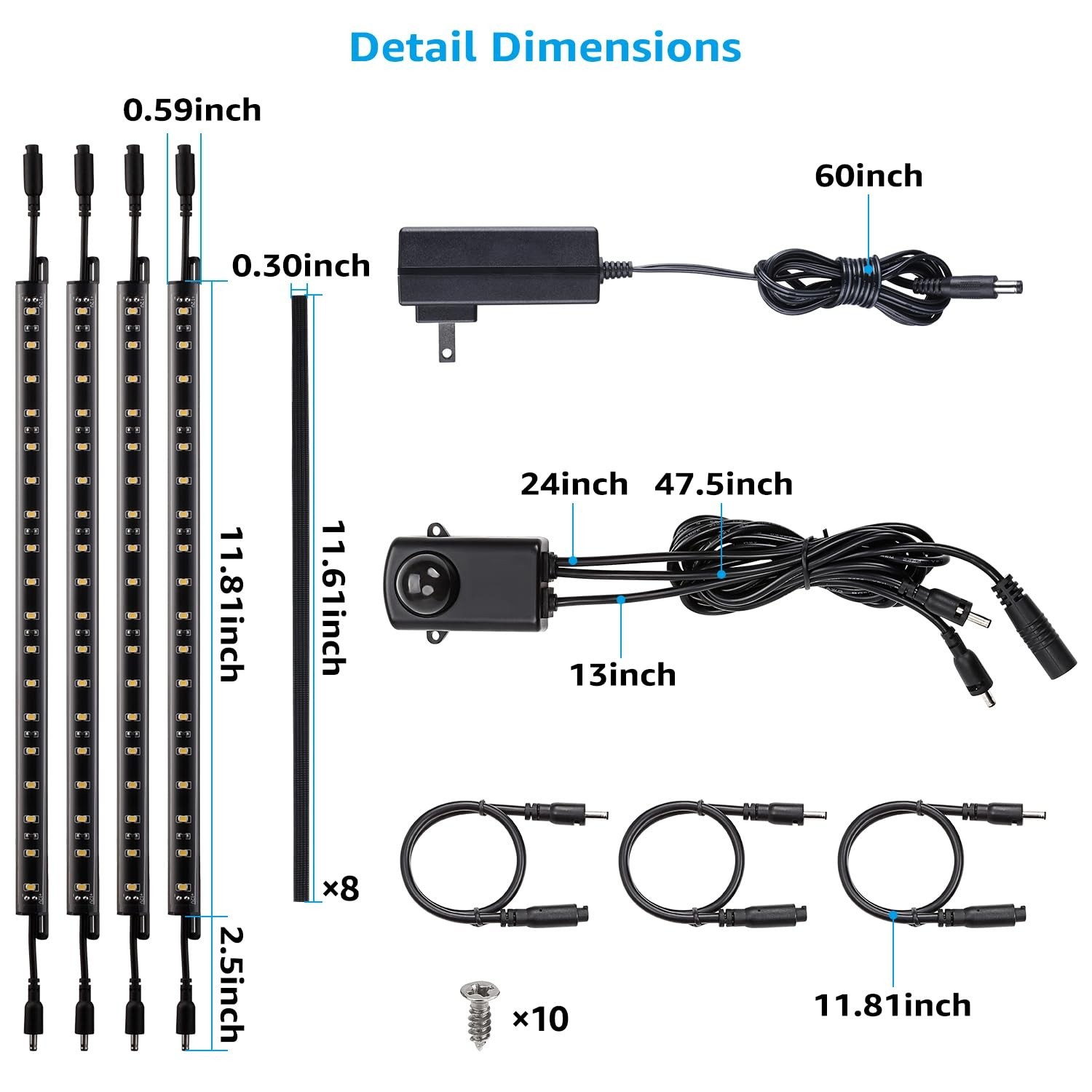 TORCHSTAR LED Safe Lighting Kit, (4) 12 Inch Linkable Light Bars + Motion Sen...