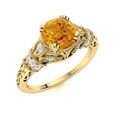 5MM Round Citrine 925 Sterling Silver Gold Plated Solitare With Accents Ring