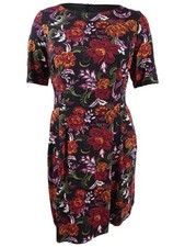 Connected Women's Plus Floral-Print Fit & Flare Dress (14W, Wine Multi)