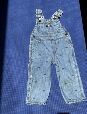 OshKosh B'gosh Blue Denim Animal Print Bib Overalls One-Piece Unisex 2T