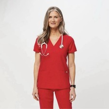 FIGS Casma Three-Pocket Scrub Top Shirt Women  s Size Large V-Neck Red Medical