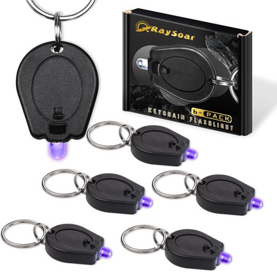 6 Pack 395Nm Mini UV LED Keychain Flashlight UV Keychain Light Black Light for D
