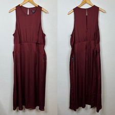NWT Express Maroon Satin Tie Belt A-Line Midi Dress SIZE XL Orig $69