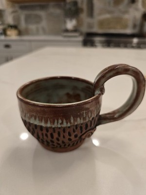 Handmade Studio Pottery Mug Texture DripAppliedFeatures Glaze Exaggerated Handle