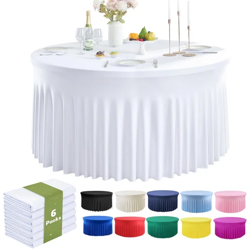 6 Pack White Round Spandex Tablecloths for 60in Tables, 120Inch Stretchy Fitt... - Picture 1 of 7
