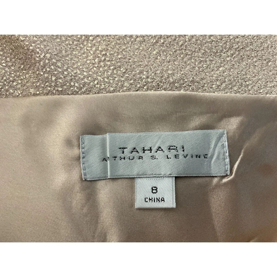 Vestido Tahari Para Mujer Mediano Plateado Brillante Vestido Cuentas Noche Maxi Formal Foto 3 de 4