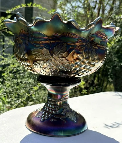 Antique NORTHWOOD Carnival Glass Punch Bowl Grapes & Cable GC