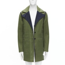 VALENTINO Reversible green navy cotton poplin oversized collar mid coat EU48 M