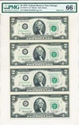 Federal Reserve Note USA $2 1976  PMG 66EPQ Uncut Sheet of 4. Star / Repl Notes