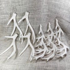 10 White Glitter Antler Christmas Ornaments Rustic Woodland Lodge Tree Decor