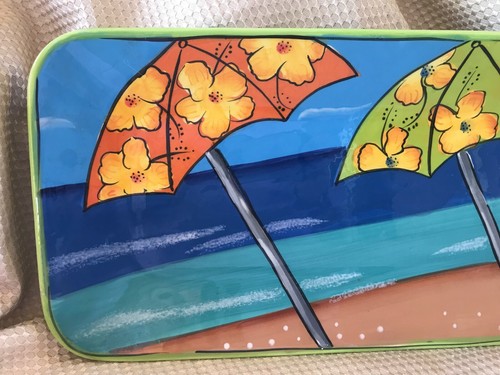 Servier Rechteck Platte Sommer Sonnenschirme Strand Sommer Spaß Ton Kunst - Bild 2 von 7