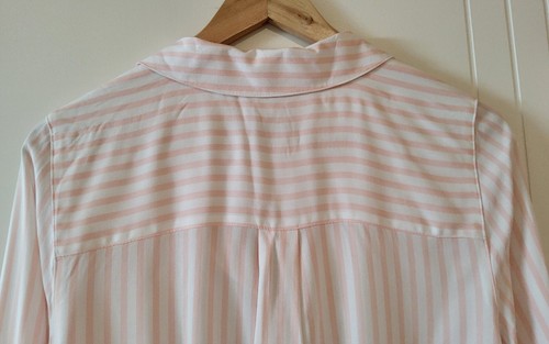 DOTTI LADIES PINK AND WHITE STRIPED BUTTON-TAB SLEEVE SHIRT SIZE 8 - Picture 6 of 9