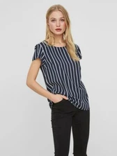 VERA MODA Versatile Navy Chalk Stripe Silky Feel Tunic style Blouse  S /10 £22