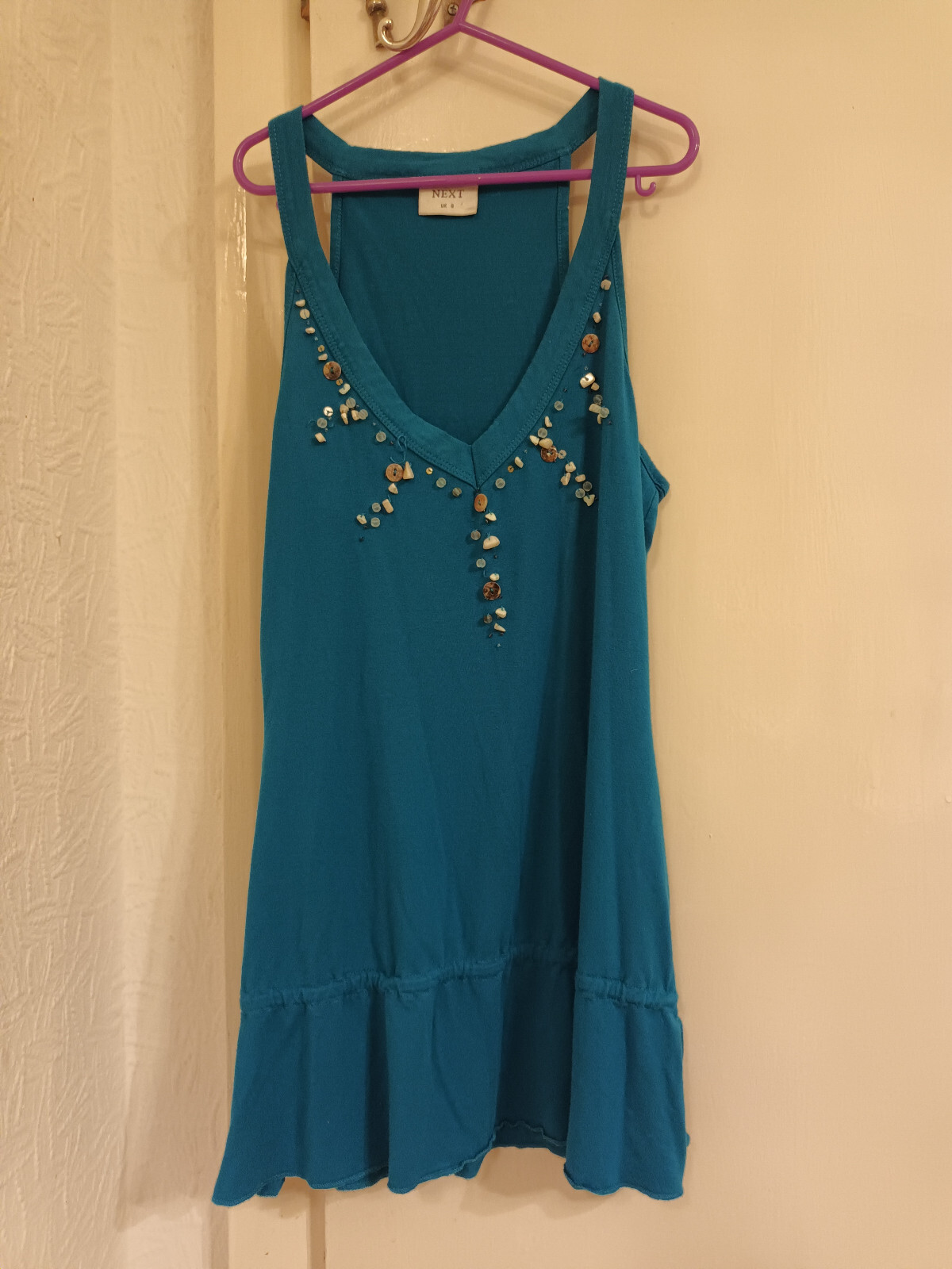 Turquoise Green Shell Embellished V-Neck Stretch Vest Top Size 8