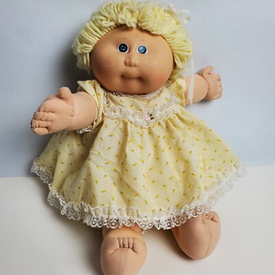 cabbage patch doll yellow dress Vtg Kid 1978 1982 Xavier Tooth Ducks Brown Hair china silk New! Cabbage Patch Kid Girl