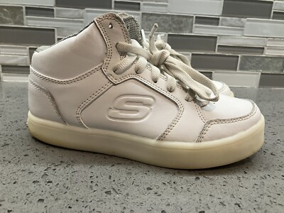 Skechers Energy Lights White High Top Light Up Sneakers Kids Boy’s Size  READ