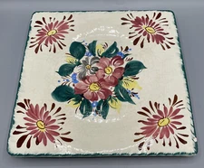 Vintage NSP 1950s Italy Serving Cake Plate Tray Hand Painted Rose Flowers Floral