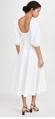 knee length dresses for ladies STAUD GRAZIA LINEN DRESS WHITE