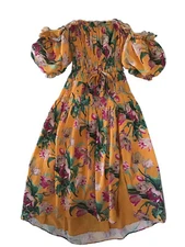 Anthropologie Love The Label Yellow Multicolor Floral Off The Shoulder Dress  M