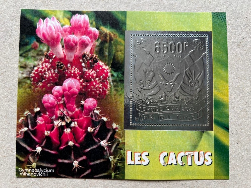 Stamps Plants, Cacti 5 blocks Foil Silver perforated NEW 2023 year