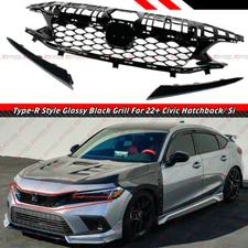 FOR 22-24 HONDA CIVIC SI & HATCHBACK TYPE-R STYLE GLOSS BLACK FRONT GRILLE GRILL