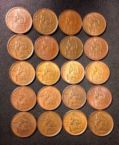 Vintage Norway Coin Lot - Ore - SQUIRREL SERIES - 20 Great Coins - FREE SHIPPING - Picture 1 of 1