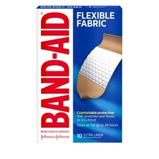 EXTRA LARGE BAND-AID BRAND ADHESIVE BANDAGES FLEXIBLE FABRIC 10 CT