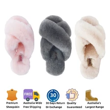 【EXTRA 5% OFF】UGG Slides Womens Australian Sheepskin Wool Fluffy Homey Slippers 