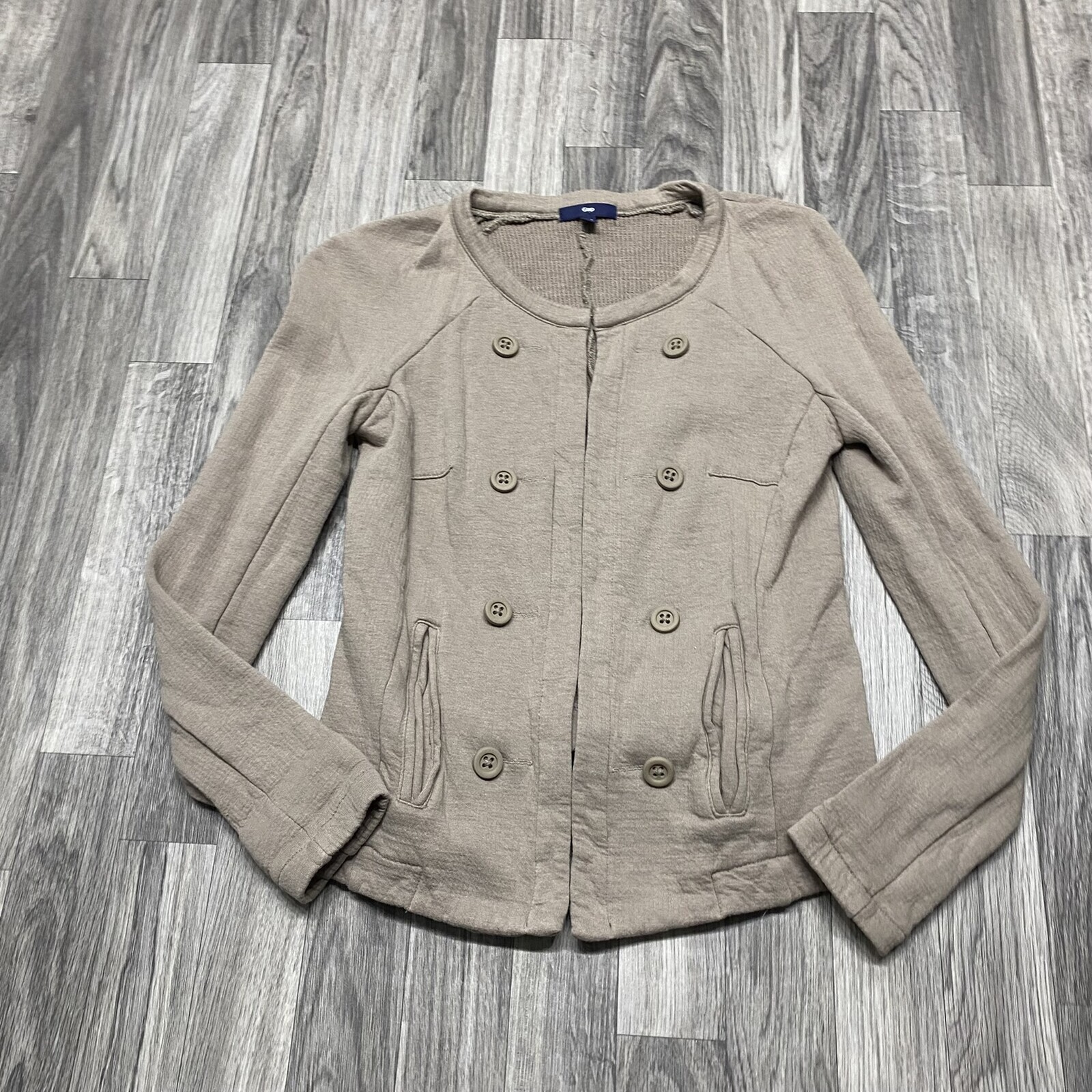 GAP Hook & Loop Button Front Accent Tan Cardigan … - image 5