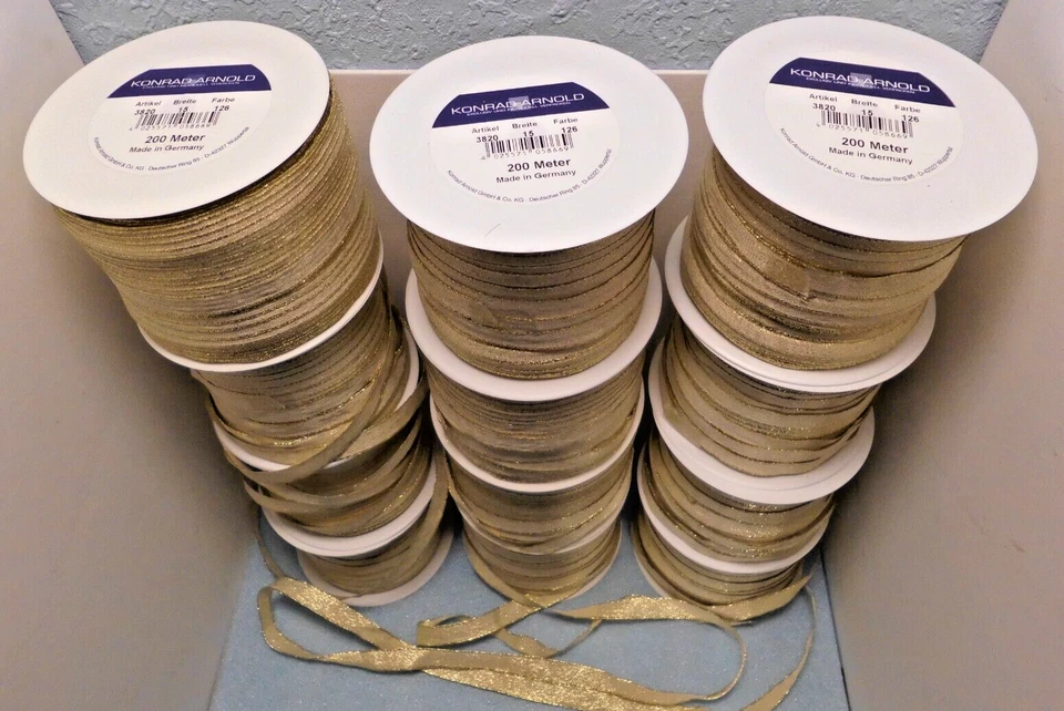 Geschenkband 12 Rollen je 200 Meter, Breite 15 mm Goldfarben gesammt 2400 Meter - Bild 2 von 4